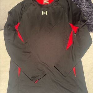Under Armour Black with Red Lined ColdGear Crew Neck Performance Top